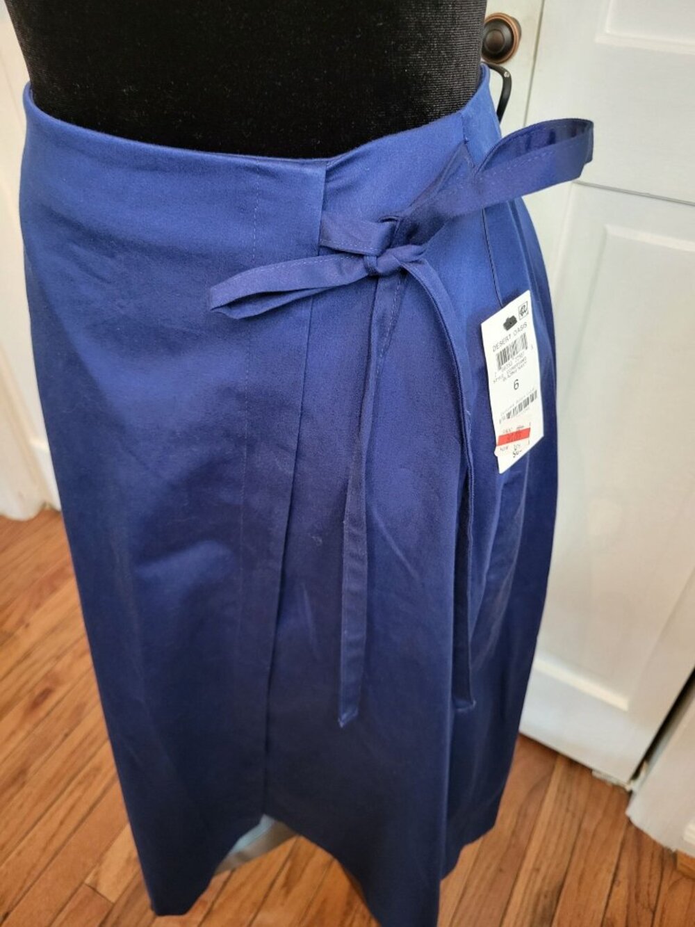 NWT Alfani Navy Blue Faux Wrap Midi Skirt 6 Old Money Preppy Nautical Classic - Picture 8 of 11